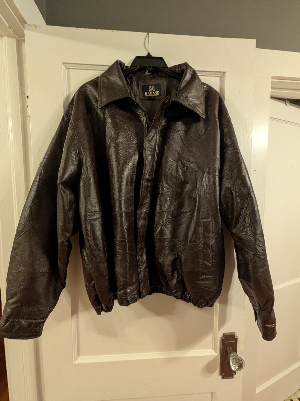 Haband Men’s Dark Brown Leather Bomber Jacket